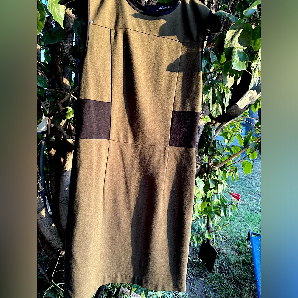 Kenneth Cole 
Olive Green/Black knee length dress
Size 6 US/ 10UK